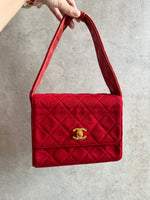 CHANEL HANDBAG IN RED CANVAS FLAP BAG