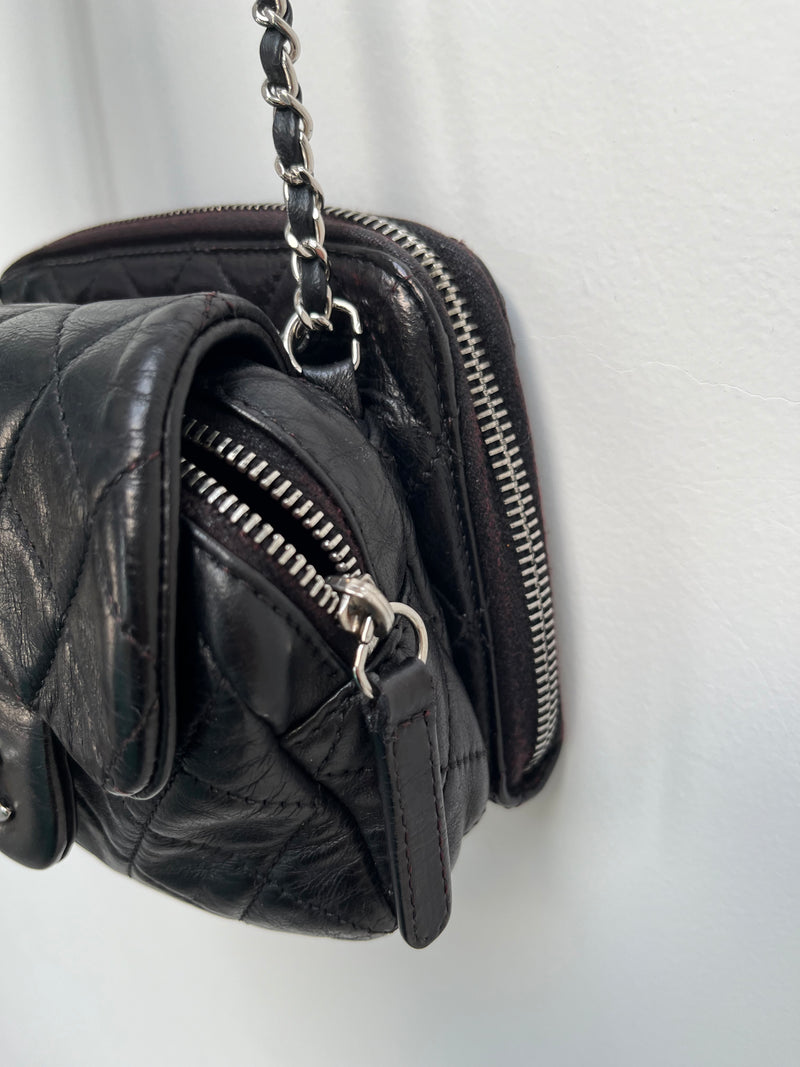 CHANEL BLACK LAMSKIN MINIFLAP WALLET ON A CHAIN