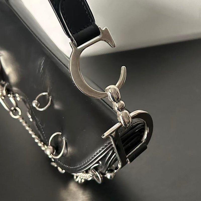 DIOR PUNK HARDCORE BLACK LEATHER SADDLE BAG