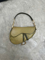 DIOR GREEN OSTRICH SADDLE BAG