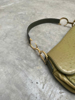 DIOR GREEN OSTRICH SADDLE BAG