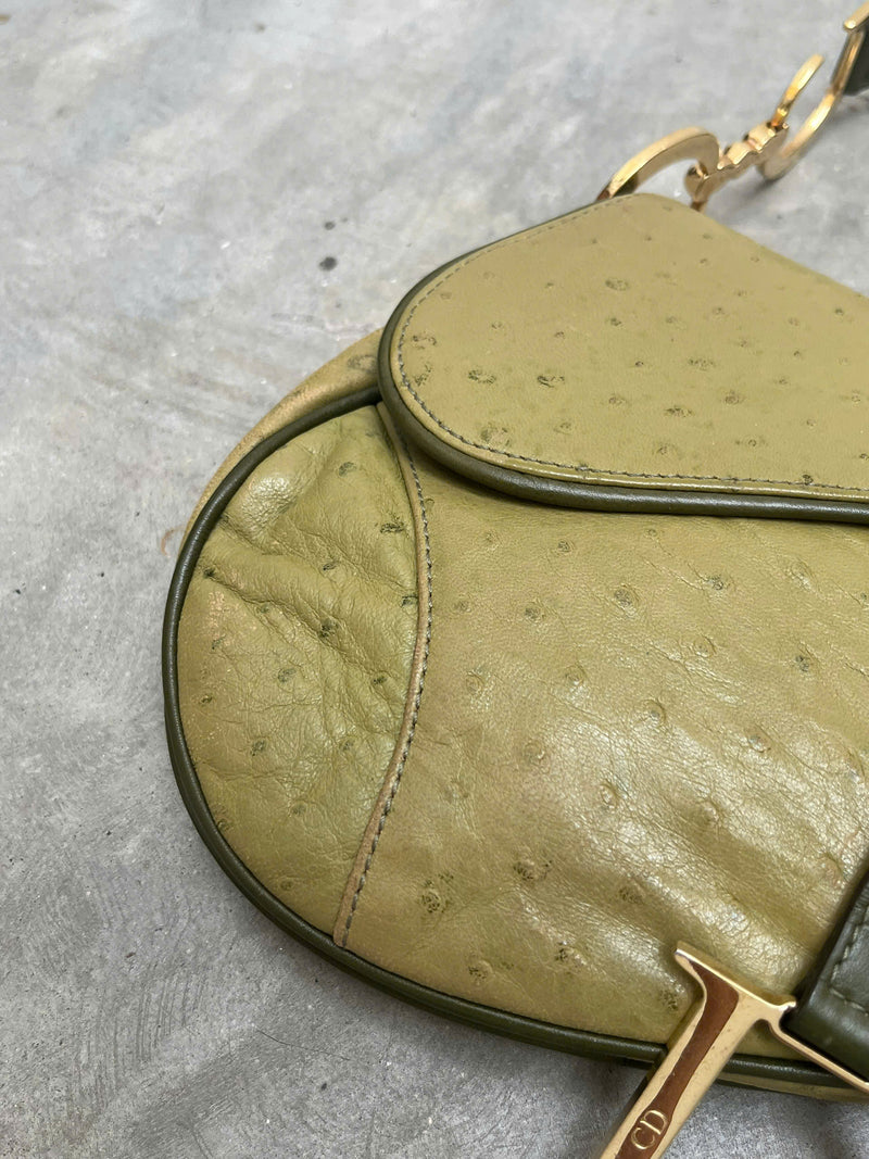 DIOR GREEN OSTRICH SADDLE BAG