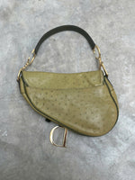 DIOR GREEN OSTRICH SADDLE BAG