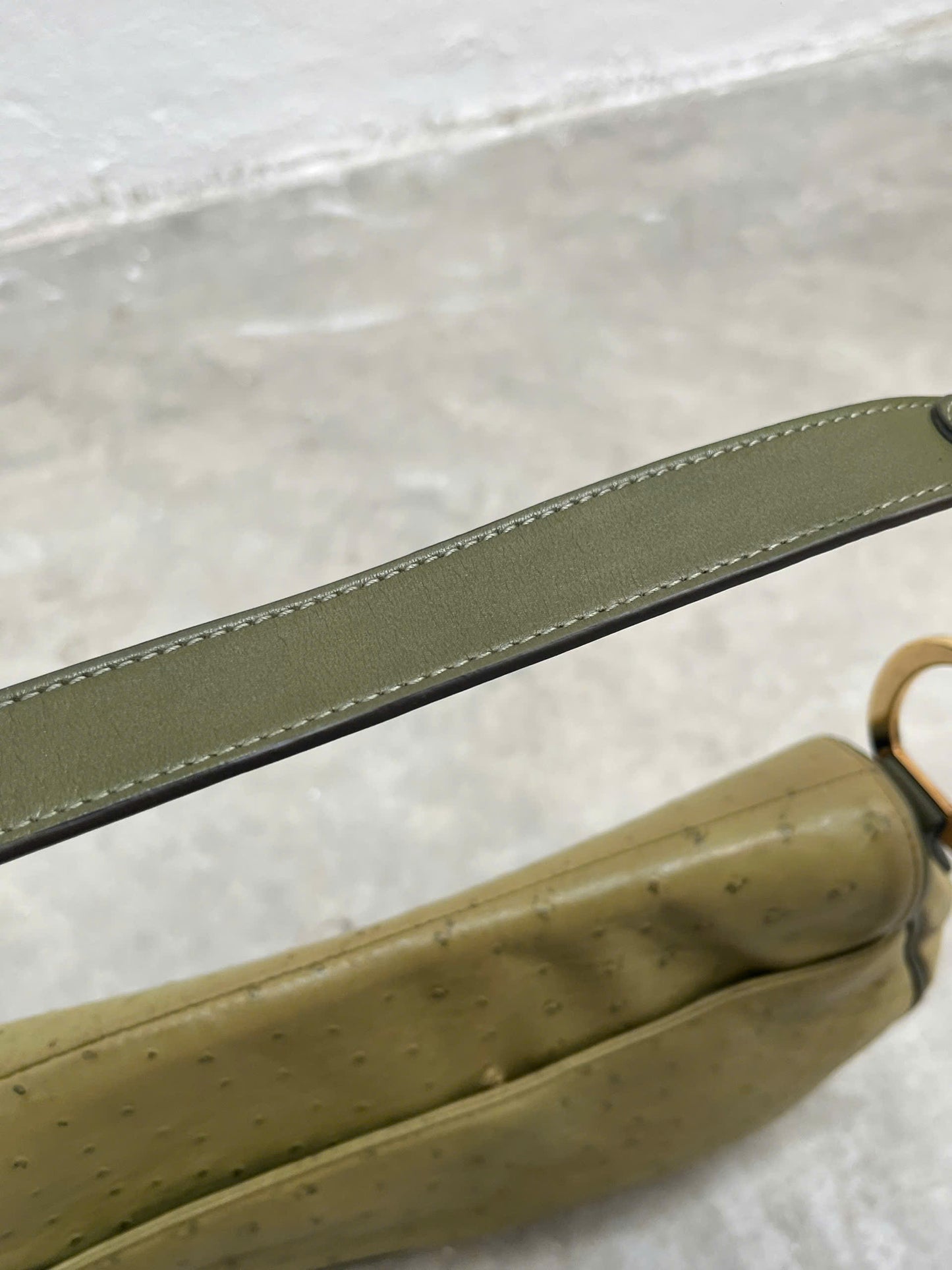 DIOR GREEN OSTRICH SADDLE BAG