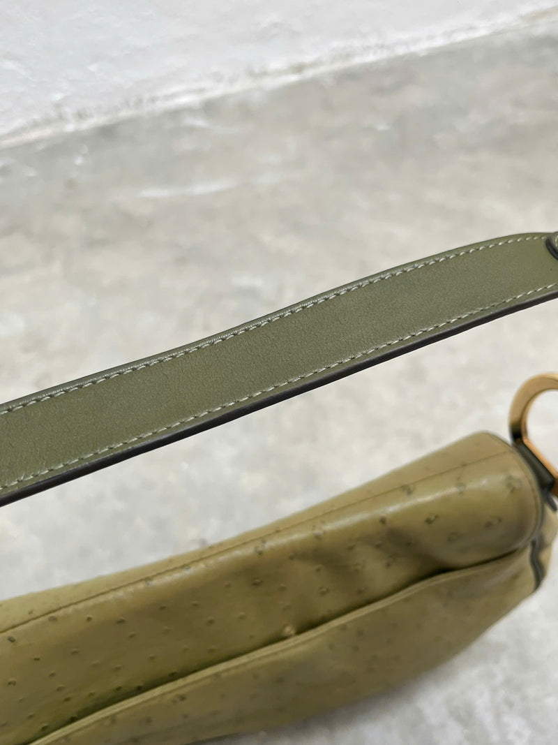 DIOR GREEN OSTRICH SADDLE BAG