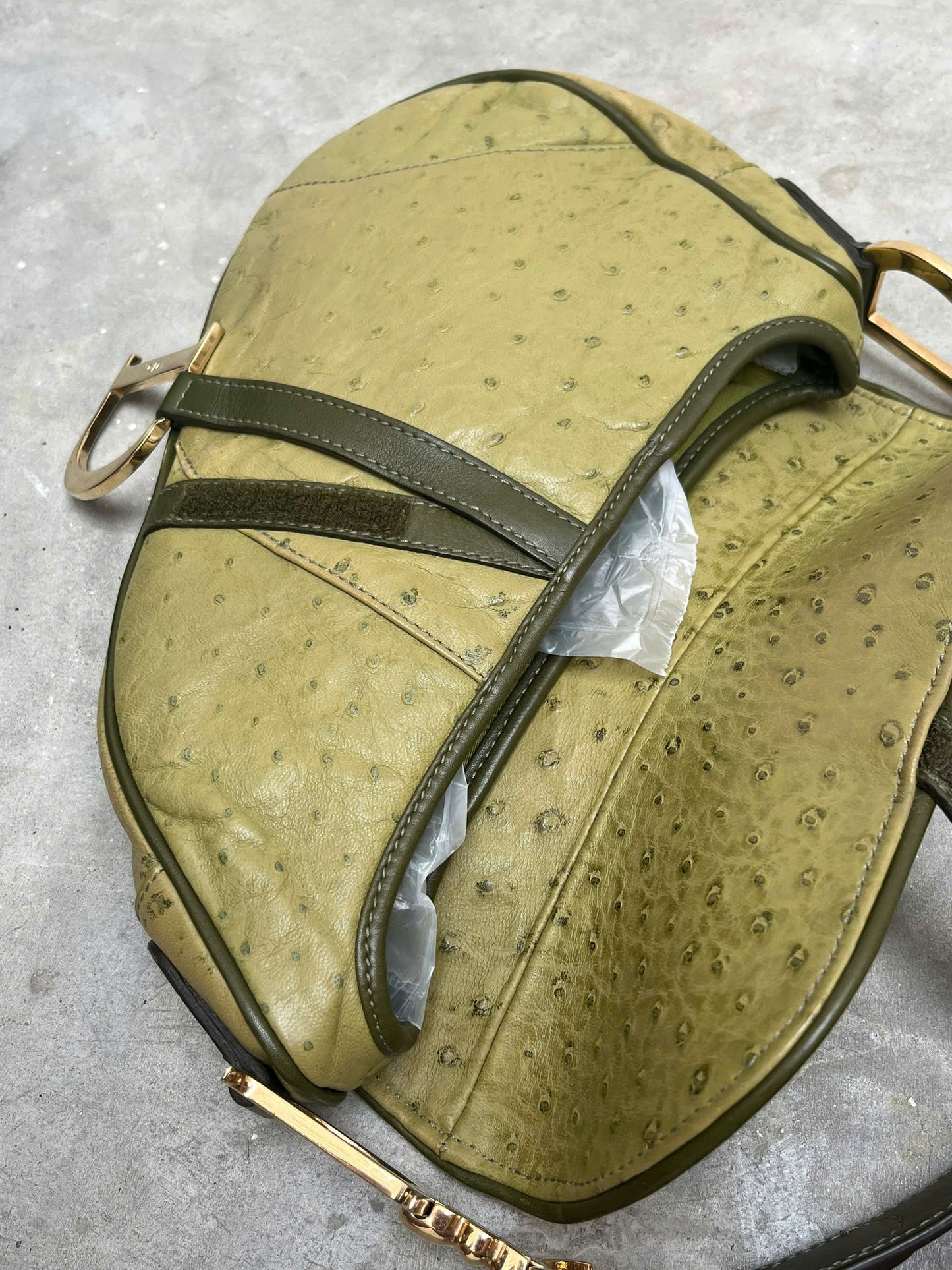 DIOR GREEN OSTRICH SADDLE BAG