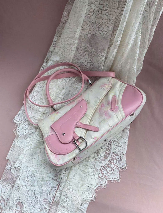DIOR PINK SAKURA FLORAL DOUBLE SADDLE BAG