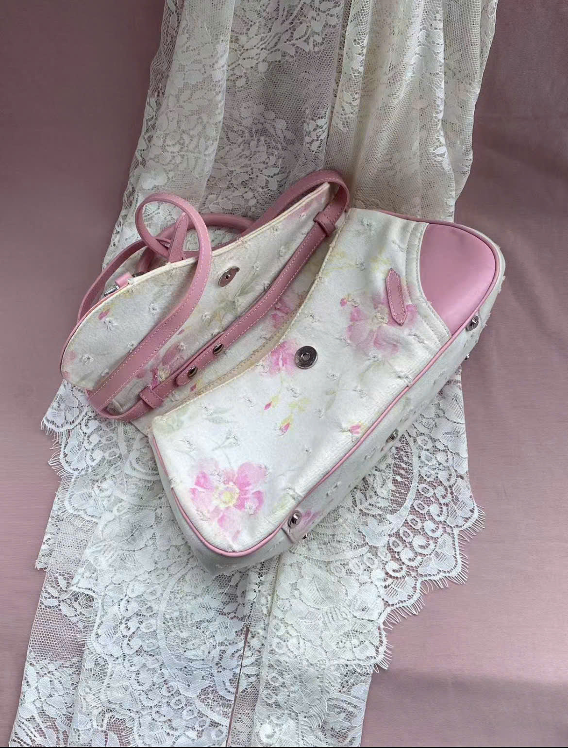 DIOR PINK SAKURA FLORAL DOUBLE SADDLE BAG