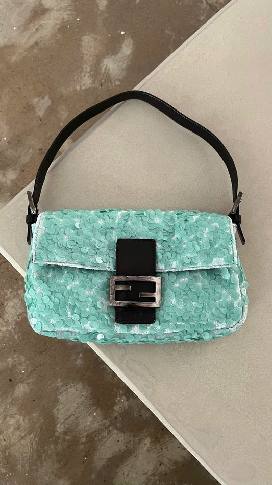 FENDI EMRALD GREEN SEQUINS BAGUETTE BAG
