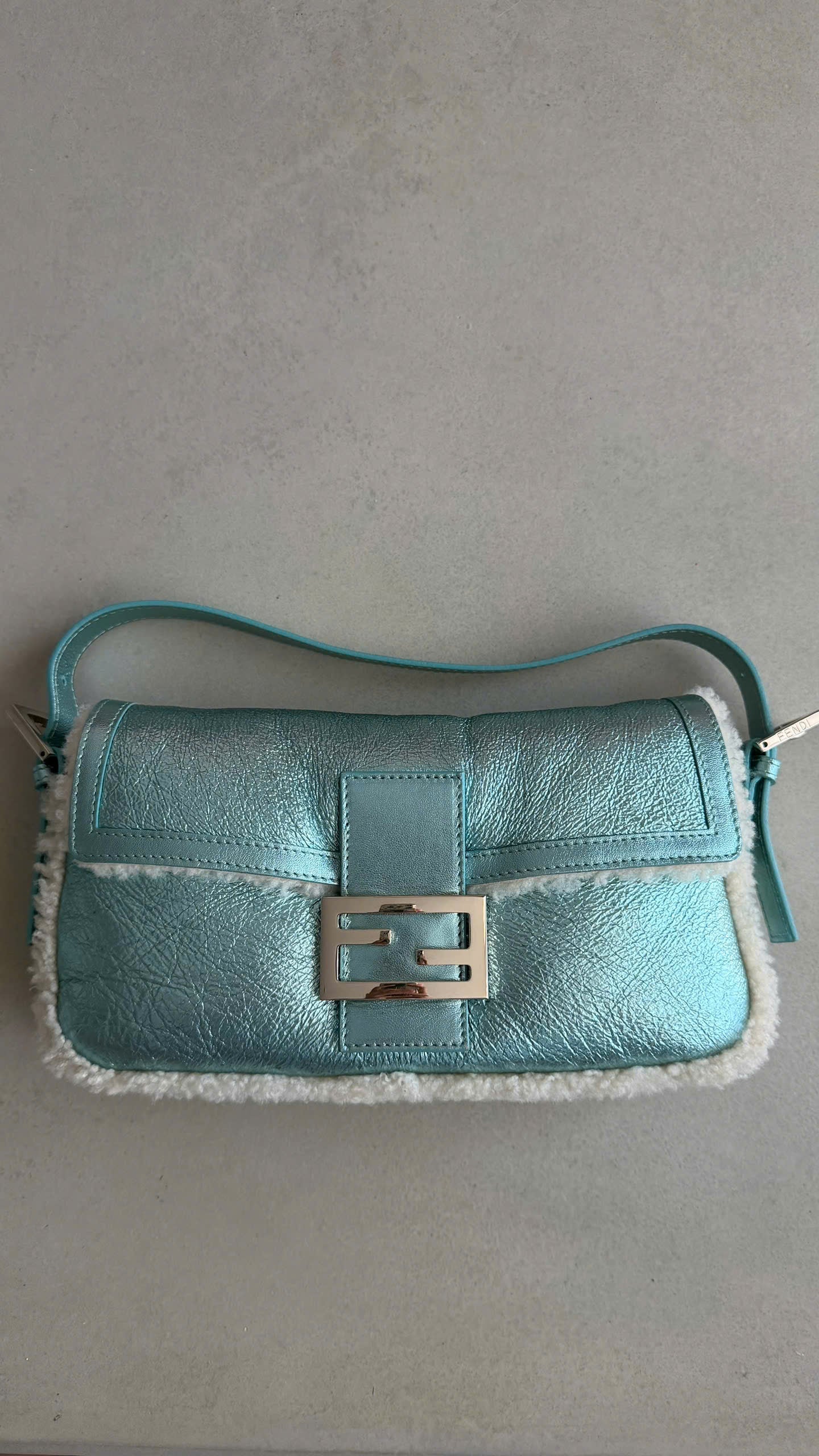 FENDI BLUE METALLIC BAGUETTE BAG