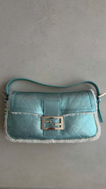 FENDI BLUE METALLIC BAGUETTE BAG