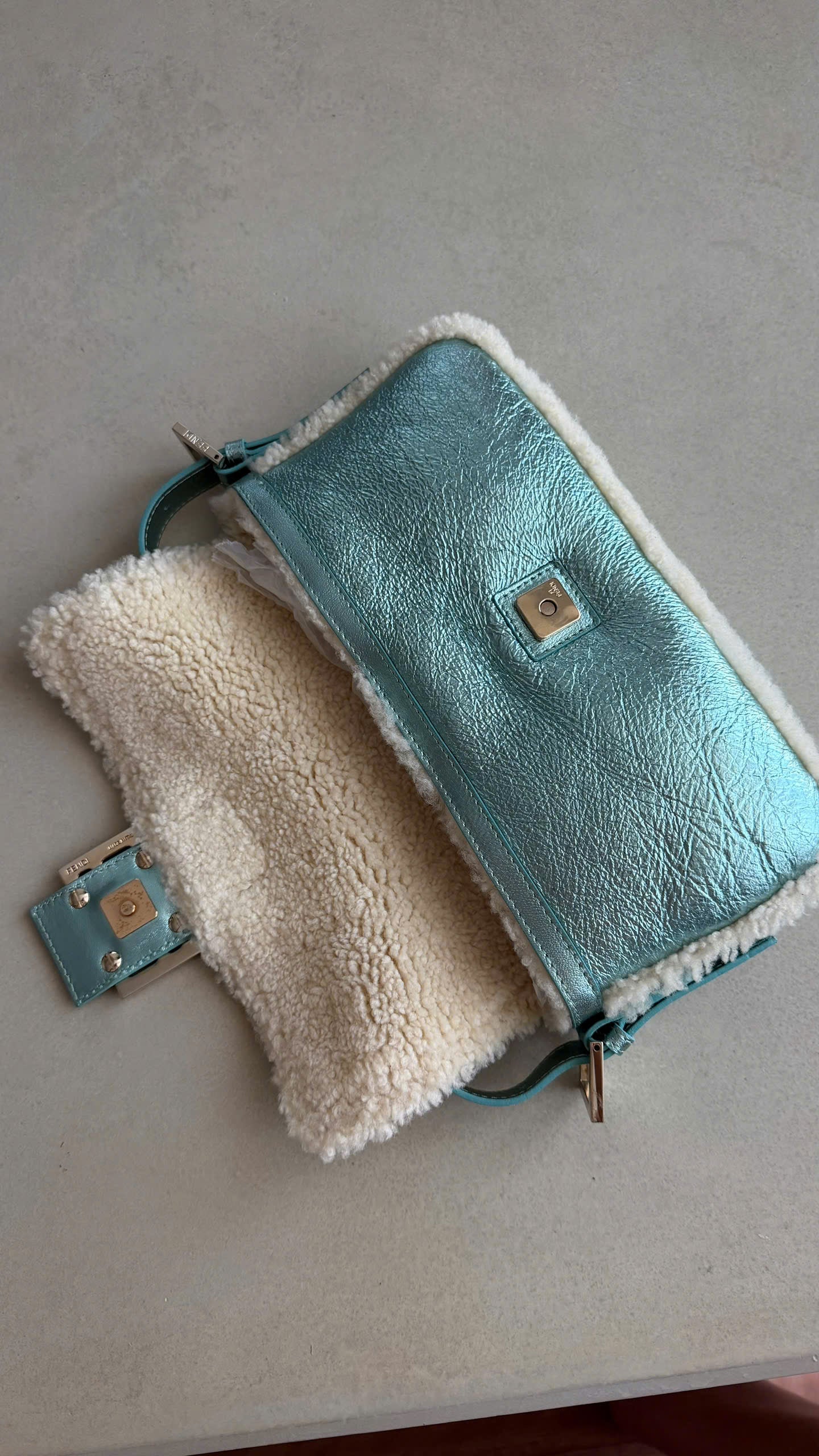 FENDI BLUE METALLIC BAGUETTE BAG