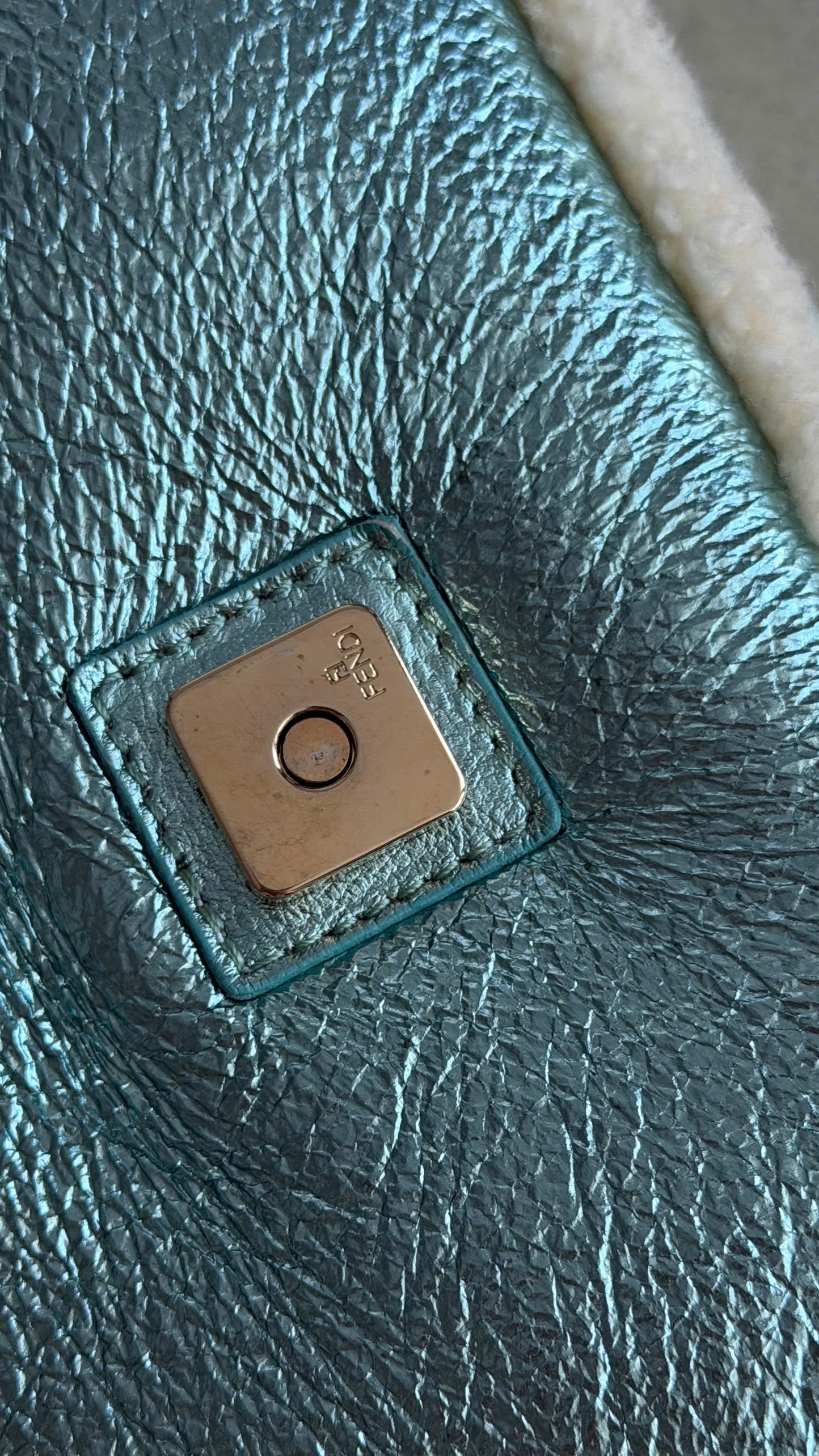 FENDI BLUE METALLIC BAGUETTE BAG