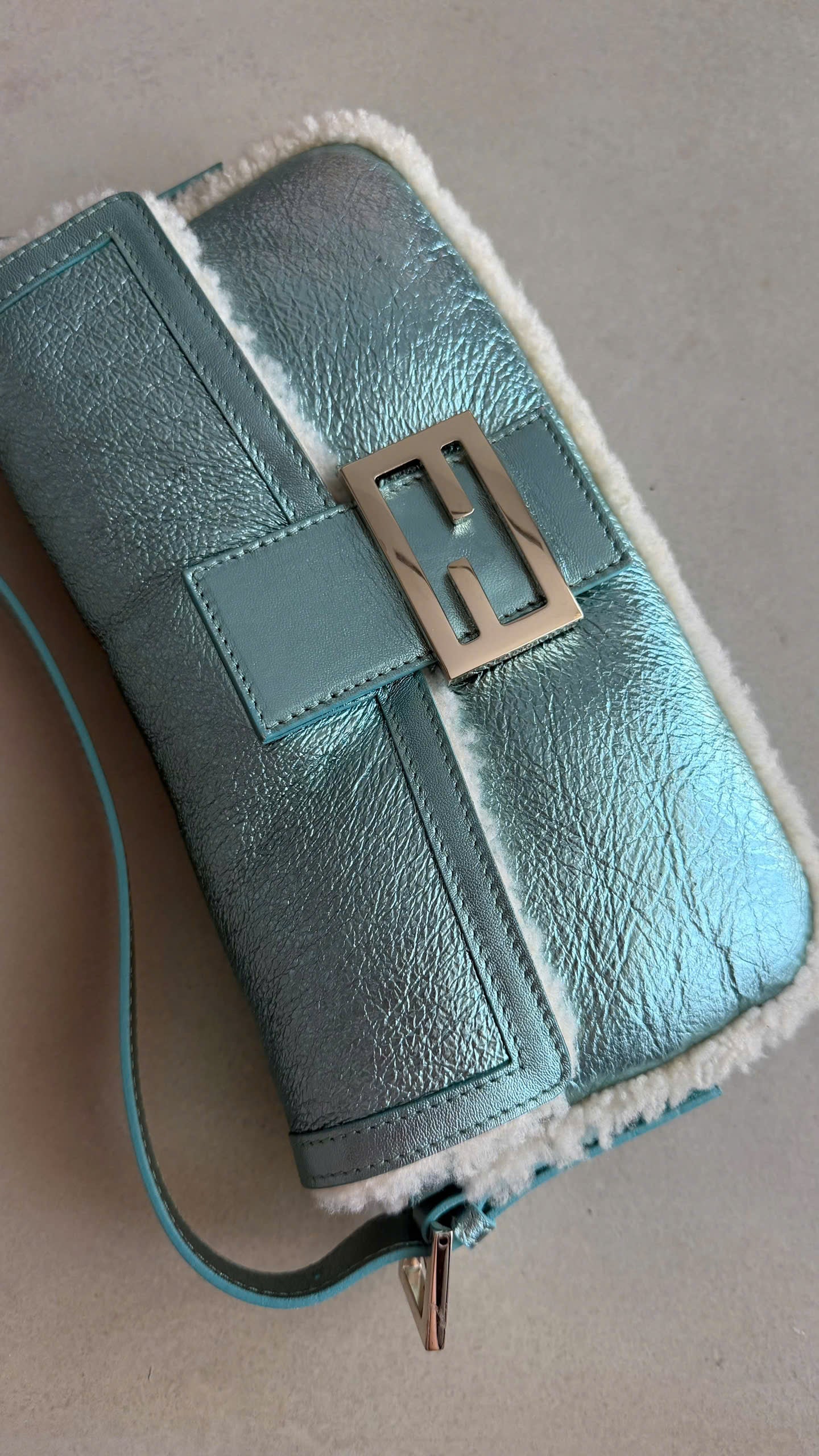 FENDI BLUE METALLIC BAGUETTE BAG