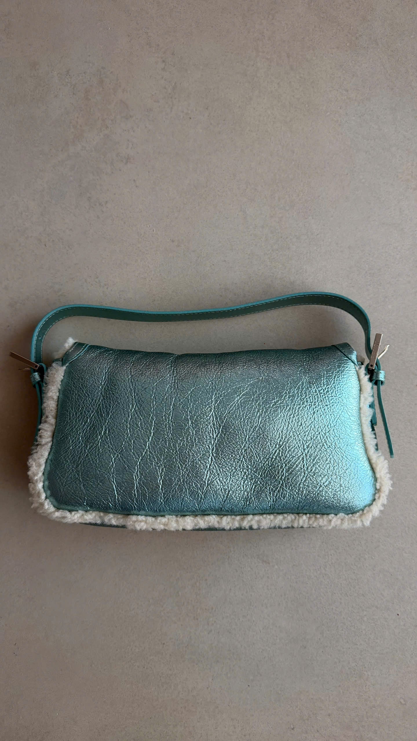 FENDI BLUE METALLIC BAGUETTE BAG