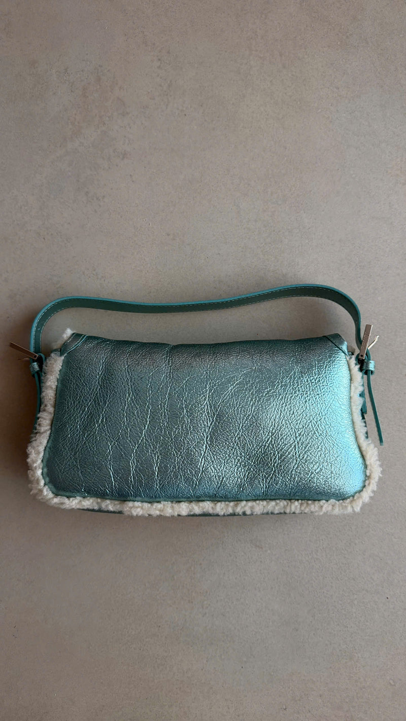 FENDI BLUE METALLIC BAGUETTE BAG