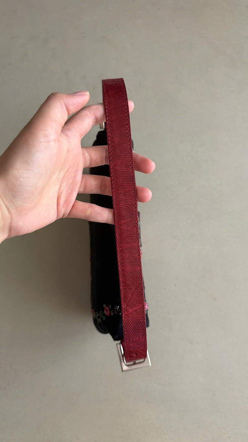 FENDI NEOPRENE LIZARD BEADED CRYSTAL BAGUETTE