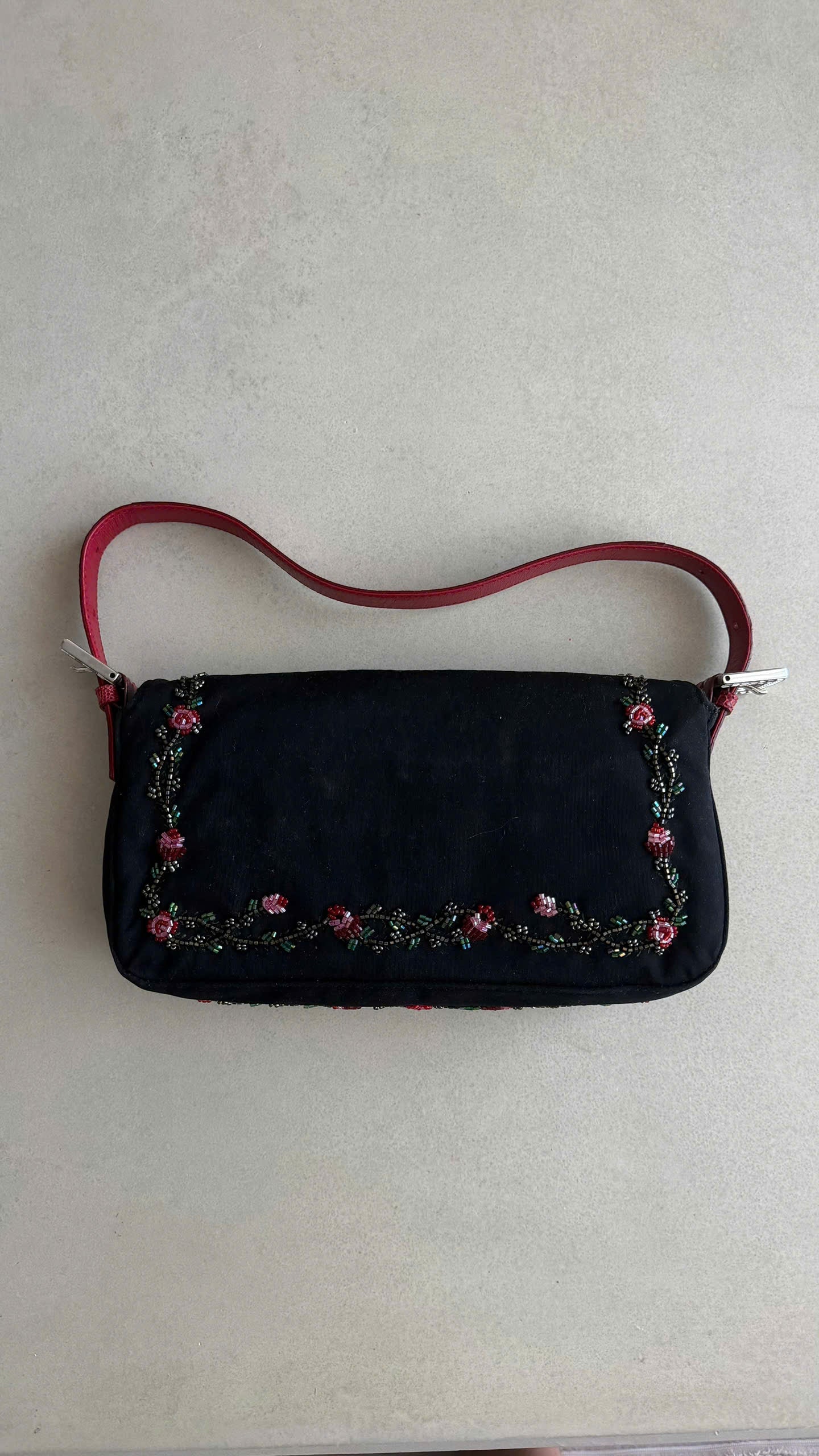 FENDI NEOPRENE LIZARD BEADED CRYSTAL BAGUETTE