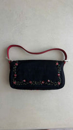 FENDI NEOPRENE LIZARD BEADED CRYSTAL BAGUETTE