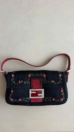 FENDI NEOPRENE LIZARD BEADED CRYSTAL BAGUETTE