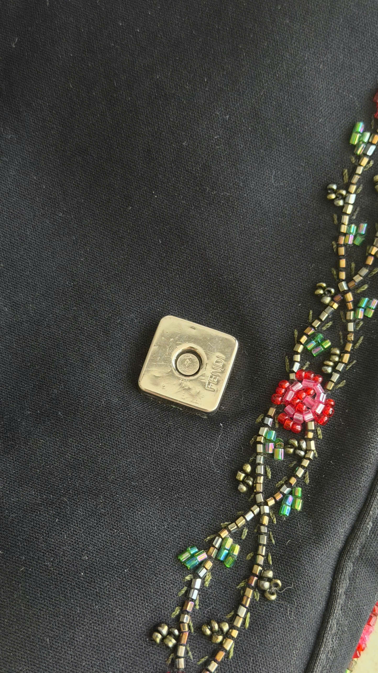 FENDI NEOPRENE LIZARD BEADED CRYSTAL BAGUETTE