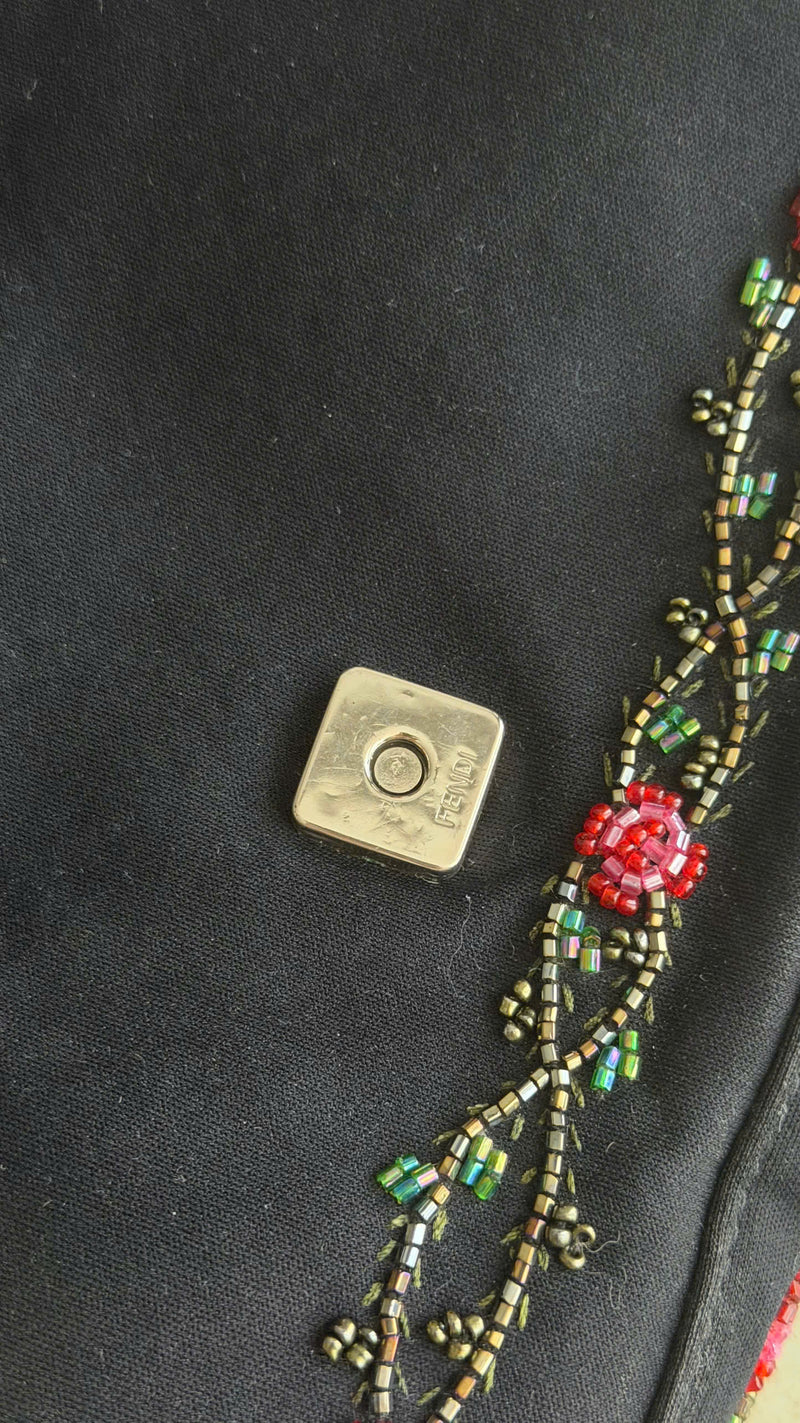 FENDI NEOPRENE LIZARD BEADED CRYSTAL BAGUETTE