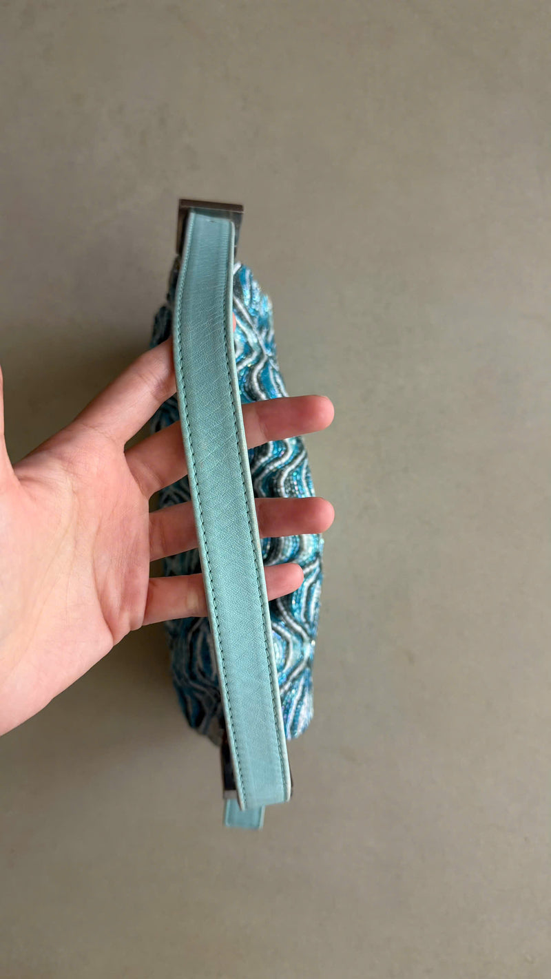 FENDI LIGHT BLUE BEADED BAGUETTE BAG