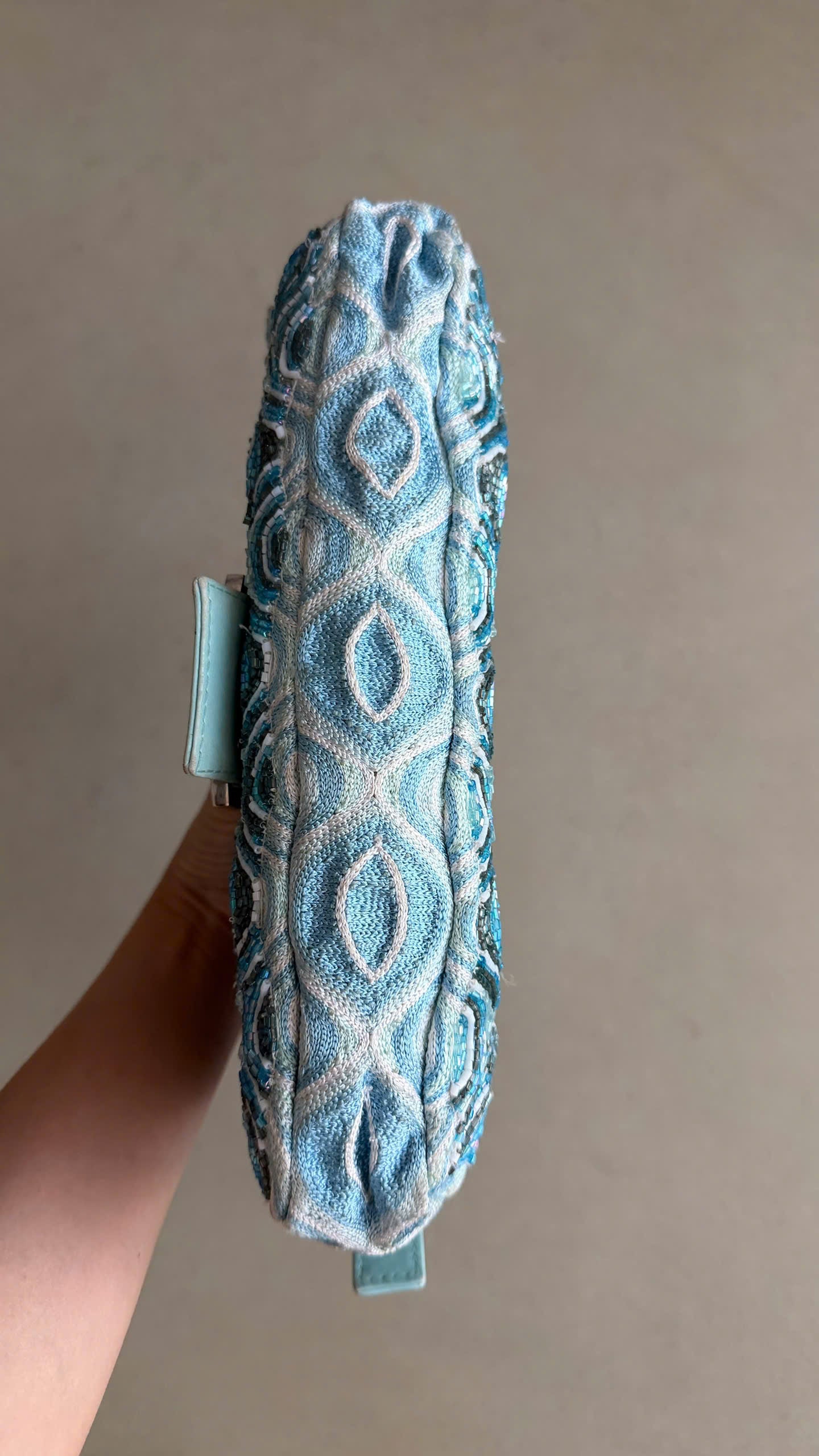 FENDI LIGHT BLUE BEADED BAGUETTE BAG