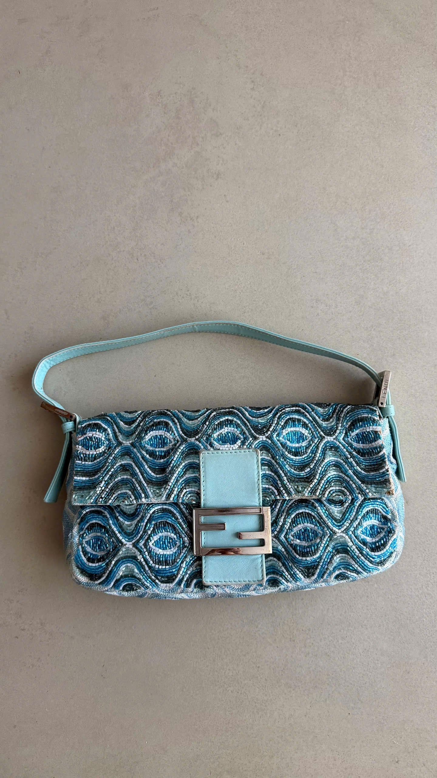 FENDI LIGHT BLUE BEADED BAGUETTE BAG