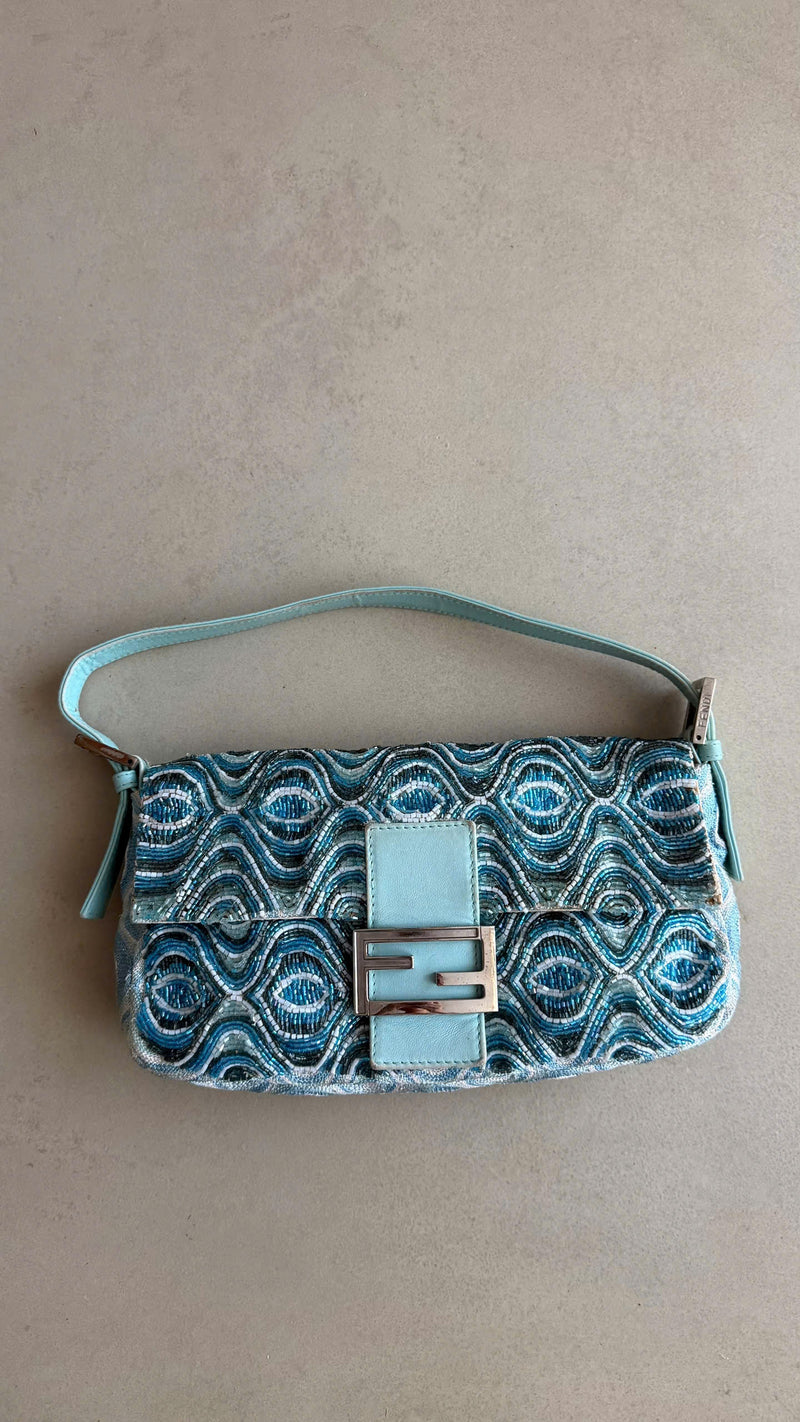 FENDI LIGHT BLUE BEADED BAGUETTE BAG