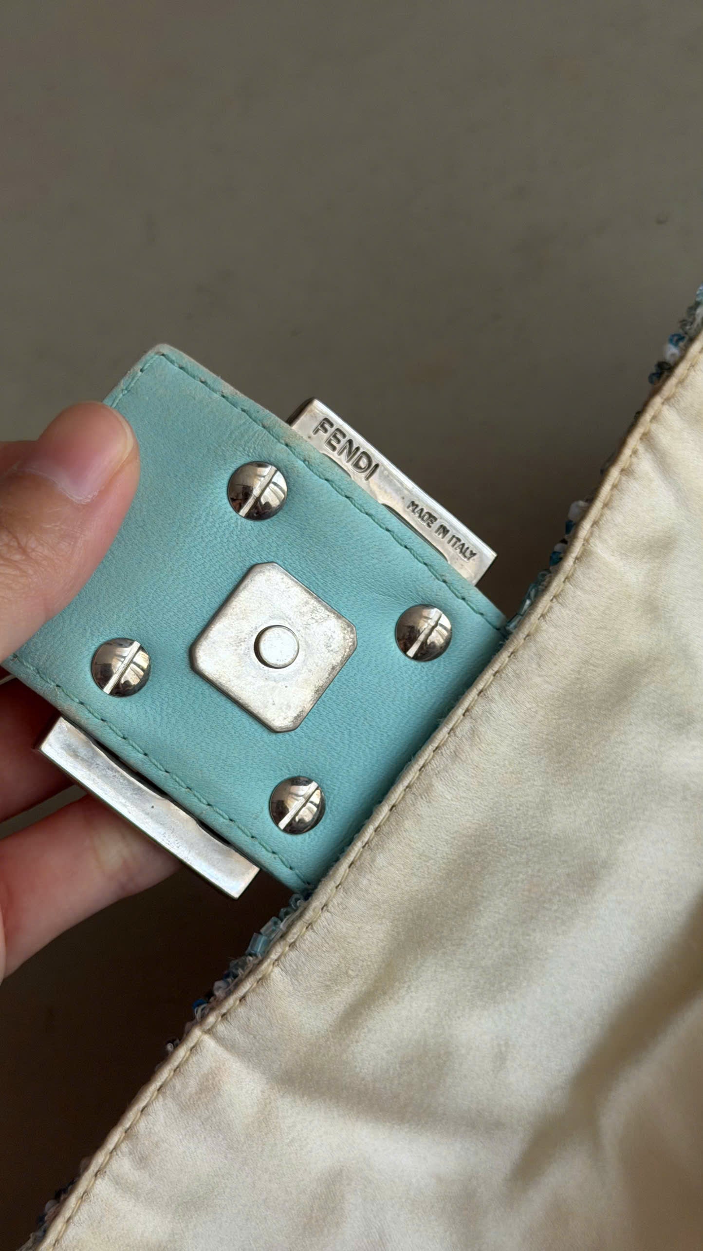 FENDI LIGHT BLUE BEADED BAGUETTE BAG