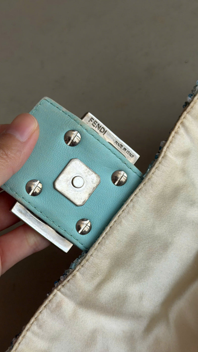 FENDI LIGHT BLUE BEADED BAGUETTE BAG