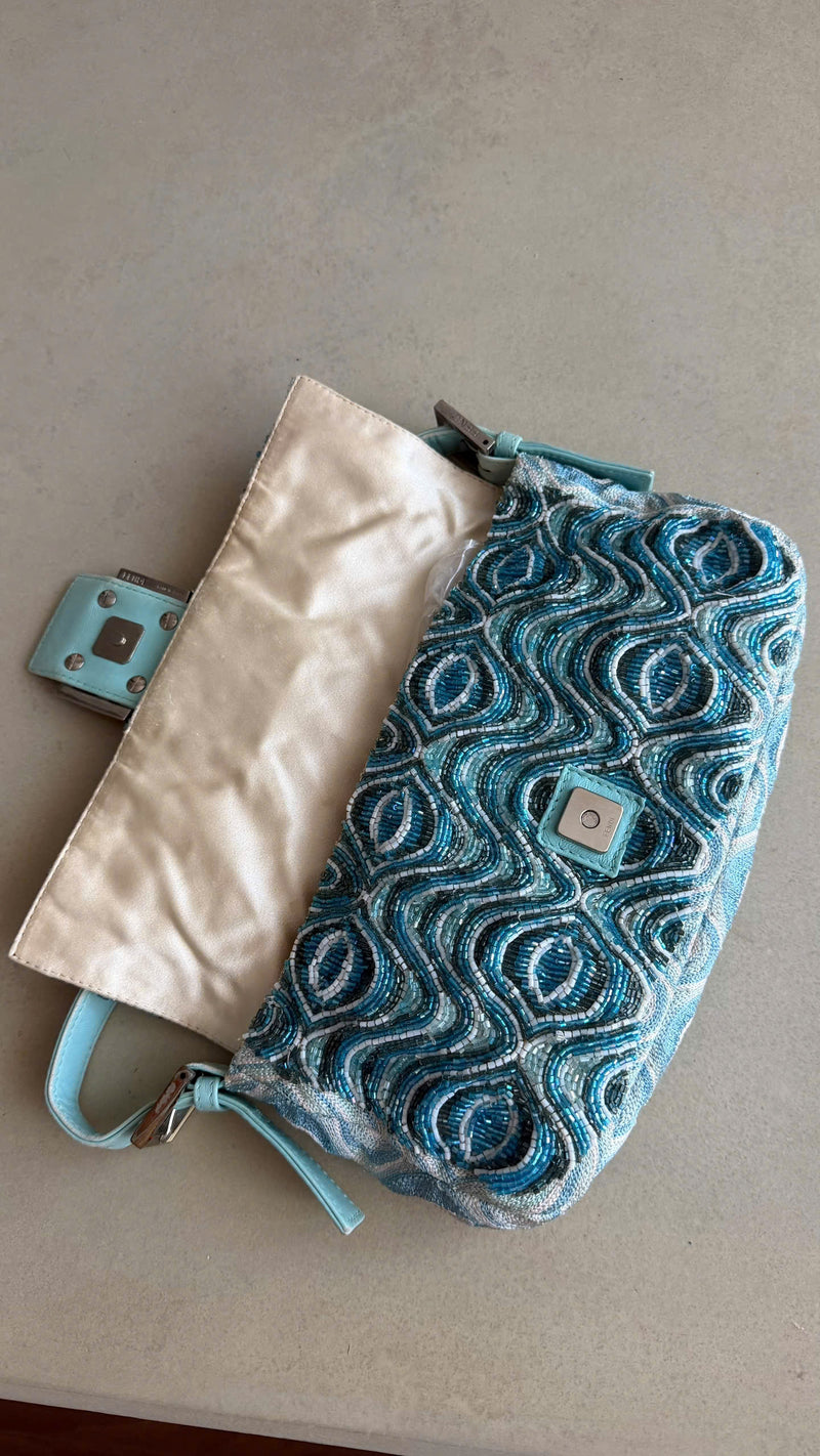 FENDI LIGHT BLUE BEADED BAGUETTE BAG